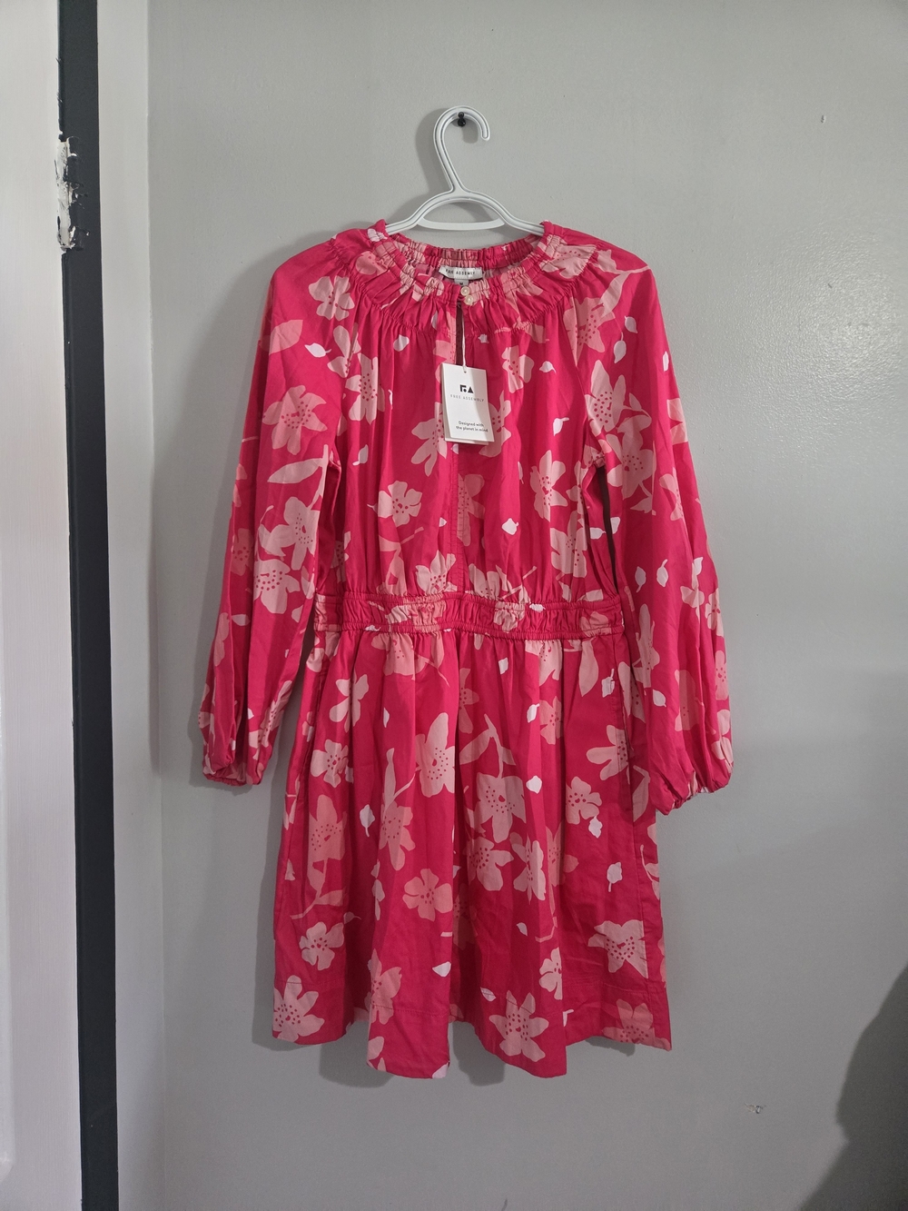 Girls Bright Pink Floral Long-Sleeve Dress